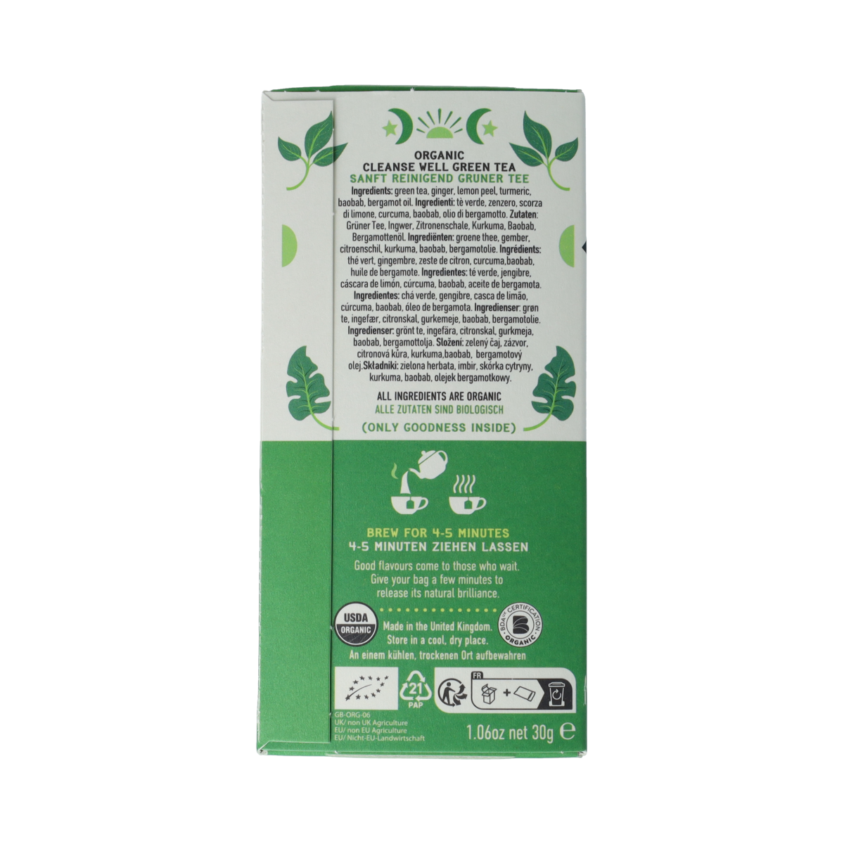 Hampstead Thee Cleanse Well Bio tea in 20 tea bags, featuring herbal blend for detox and wellness.