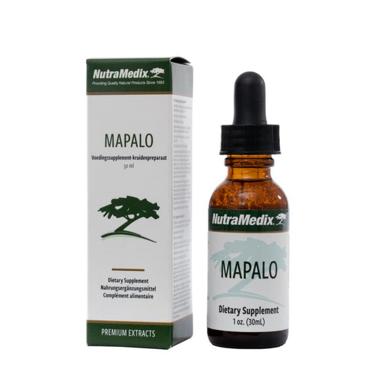 Nutramedix Mapalo herbal remedy in a 30ml bottle, part of Nutramedix's kruidpreparaten collection, shown in the image.
