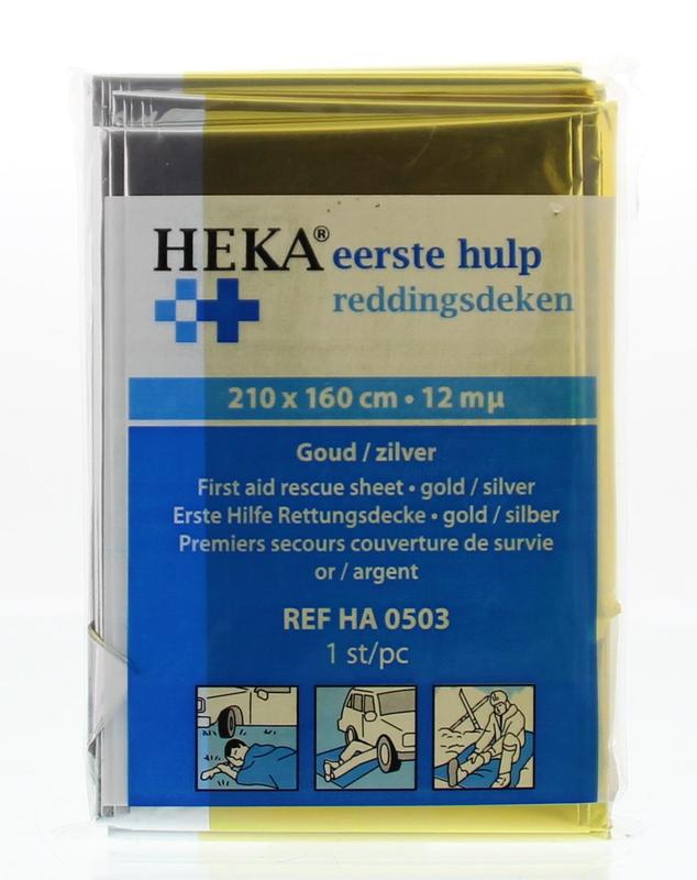 Heka Reddingsdeken in goud en zilver, 160 x 210 cm, emergency blanket for first aid and survival situations