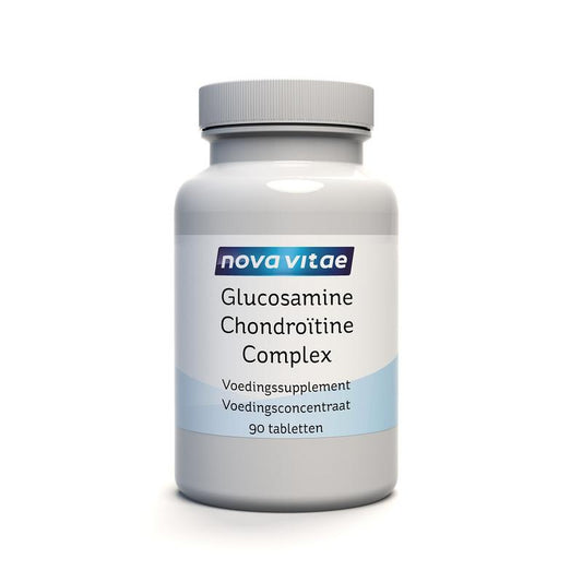 Nova Vitae Glucosamine Chondroitine complex supplement bottles with 90 tablets, showing the label and product packaging.