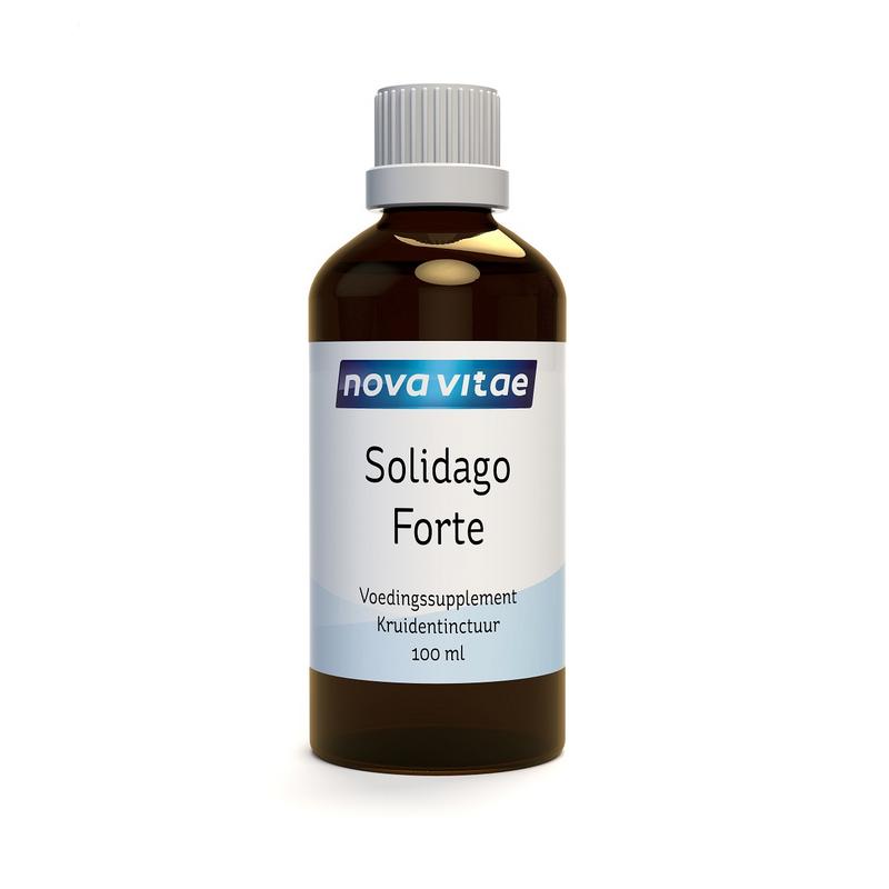 Bottle of Nova Vitae Solidago Forte herbal tincture in a 100ml dark glass bottle with label showing product details.