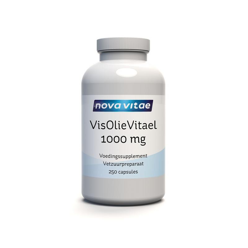 Nova Vitae Vitael 1000mg salmon oil capsules, rich in omega-3 fatty acids, shown in a bottle with 250 capsules.