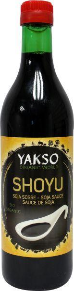 Organic Yakso Shoyu soy sauce in a 500ml bottle, used as a flavorful sauce and seasoning in cooking.