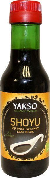Yakso Shoyu bio soy sauce in a 125ml bottle, natural organic flavor, used as a sauce or seasoning in cooking.