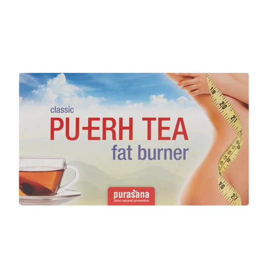 Purasana vegan Pu-erh tea bags, 20 count, herbal tea in individual sachets, natural and rich flavor in a box.