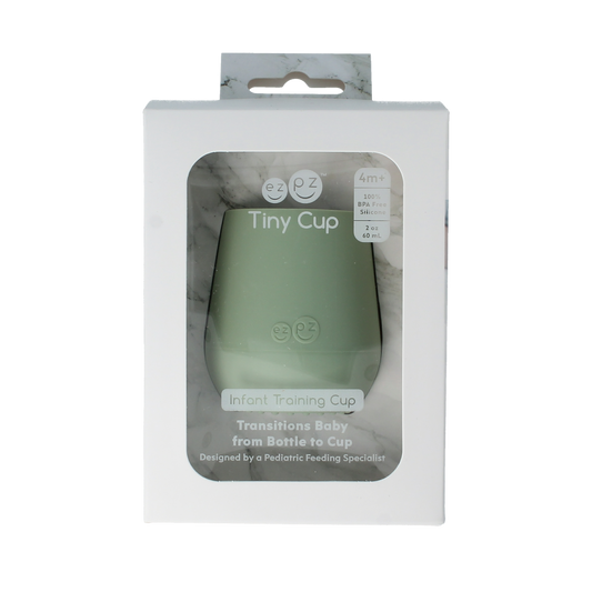 Ezpz Tiny Cup in sage for babies and toddlers, made of durable, child-friendly material, perfect for small hands and mealtime.