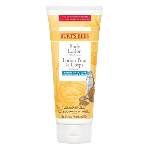 Burt's Bees nourishing body lotion in a 170g bottle, featuring natural ingredients for hydrating and softening skin.