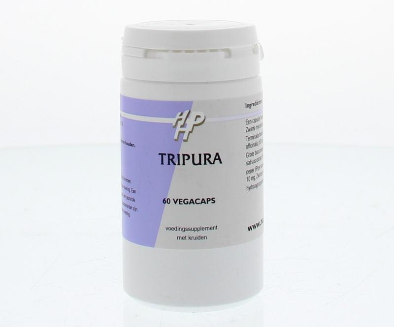 Holisan Tripura 60 capsules of herbal supplement in a clear bottle with a label showing the product name and brand.