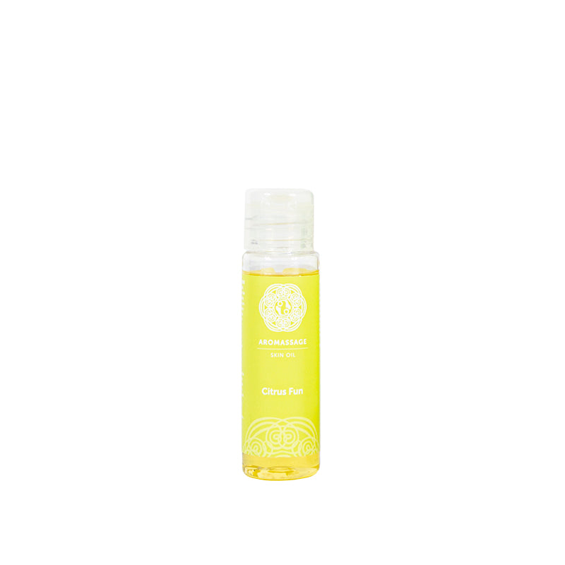 Chi Aromassage Citrusfun body care oil bottle, 30ml, with vibrant citrus fruit illustrations on the label.