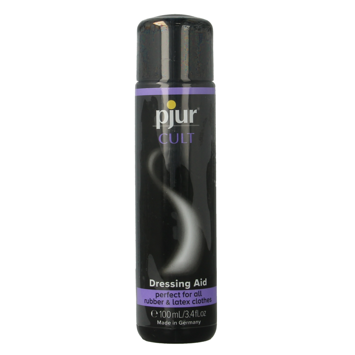 Pjur Cult latex gel 100ml bottle, a body care product with a clear plastic container and silver cap, designed for skin comfort.