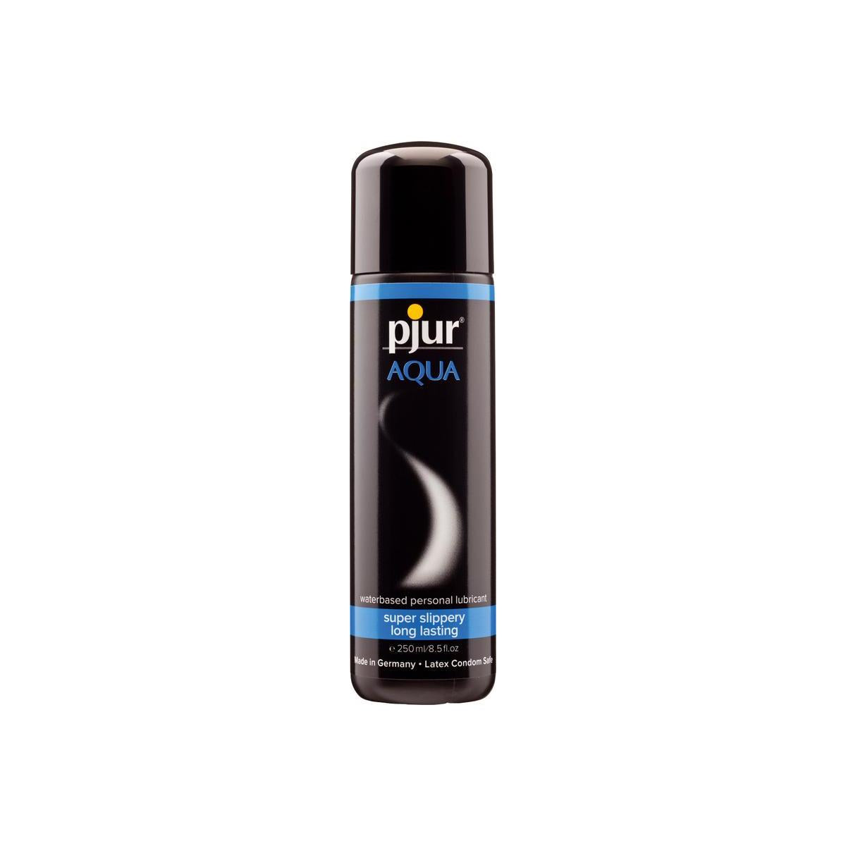 Pjur Aqua water-based lubricant in 250ml bottle, smooth and moisturizing personal glide for enhanced comfort and intimacy.