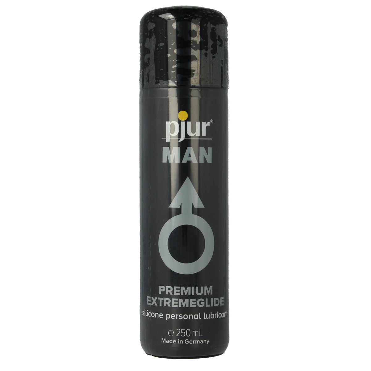 Pjur Man Premium Extremeglide lubricant bottle, 250ml, clear silicone-based personal lubricant for enhanced glide and comfort.