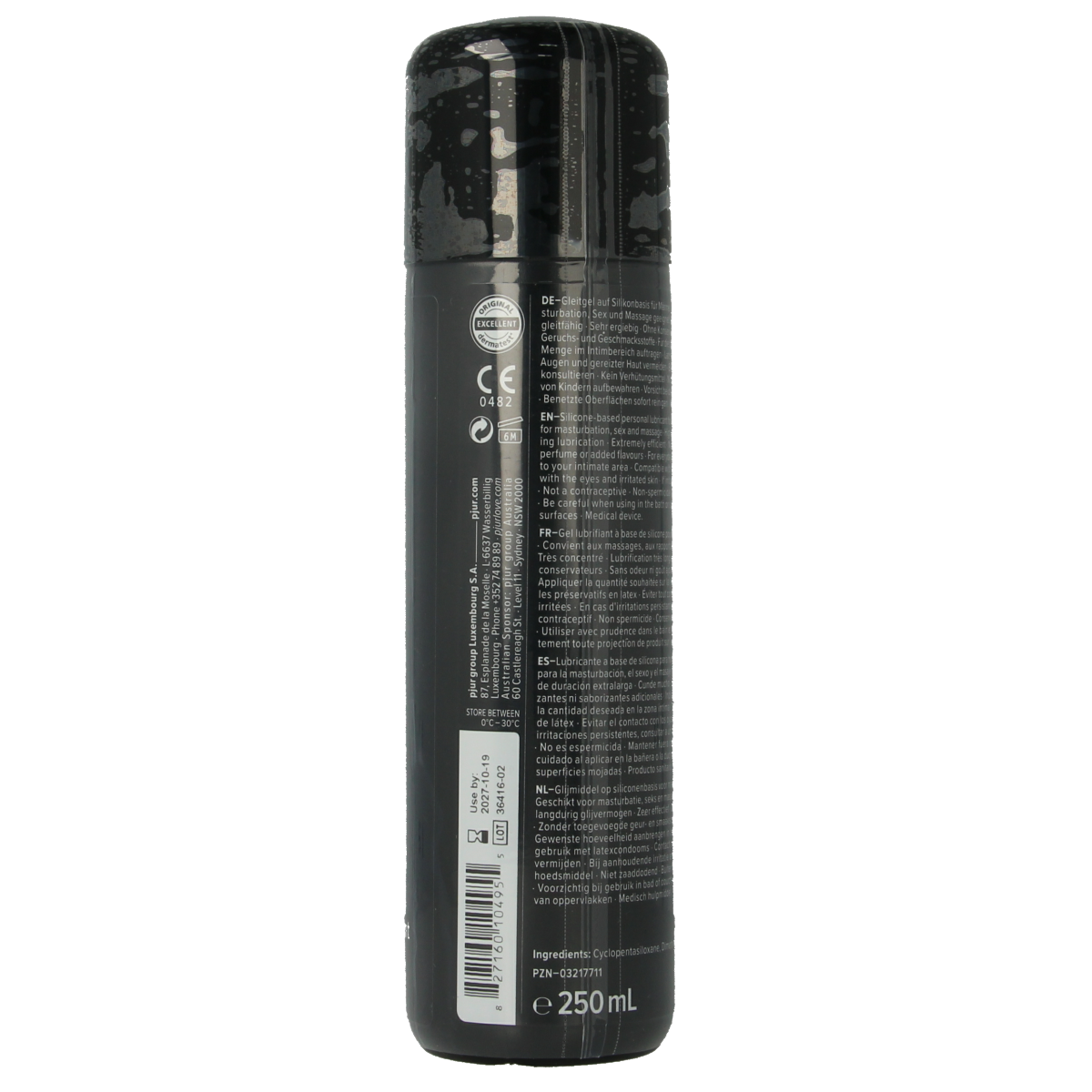 Pjur Man Premium ExtremeGlide lubricant bottle, 250ml, clear gel for smooth, long-lasting glide.