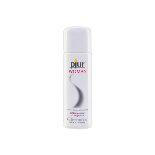 Pjur Woman silicone-based lubricant in a 30ml bottle, smooth, clear gel for intimate use, with the Pjur brand label visible.