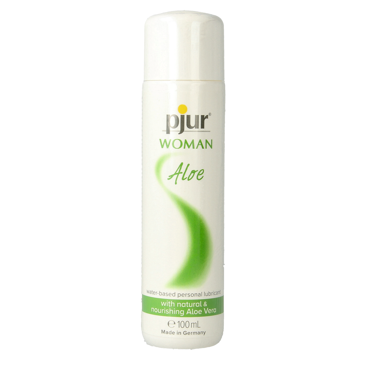 Pjur Woman Aloe Lubricant 100ml bottle, clear gel for intimate use, designed for women, with aloe vera for soothing comfort.