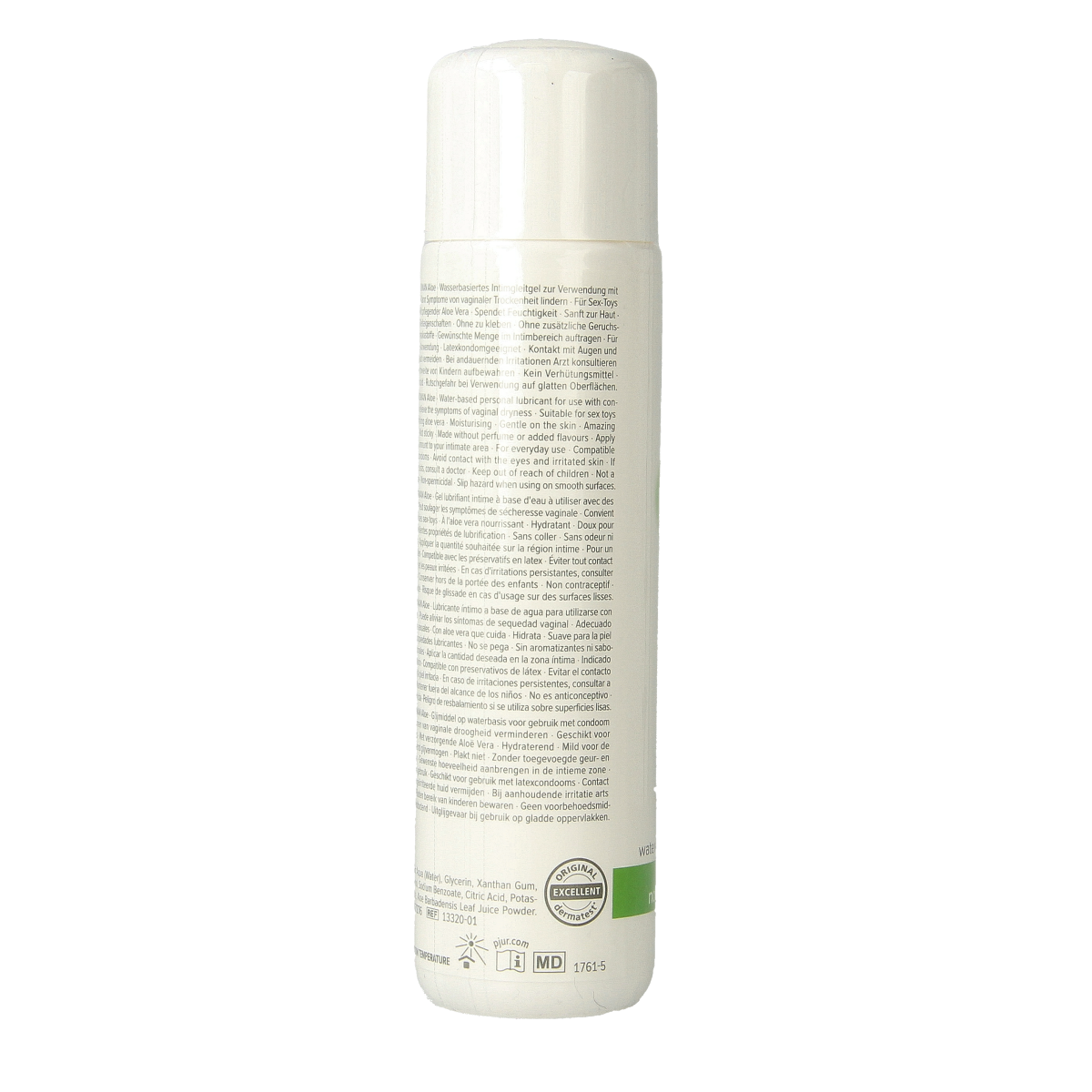 Pjur Woman aloe lubricant in 100ml bottle, smooth gel for intimate comfort, featuring natural aloe vera for added moisture.