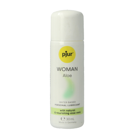 Pjur Woman aloe lubricant in 30ml bottle, smooth and moisturizing personal glide for women, with aloe vera for added comfort.
