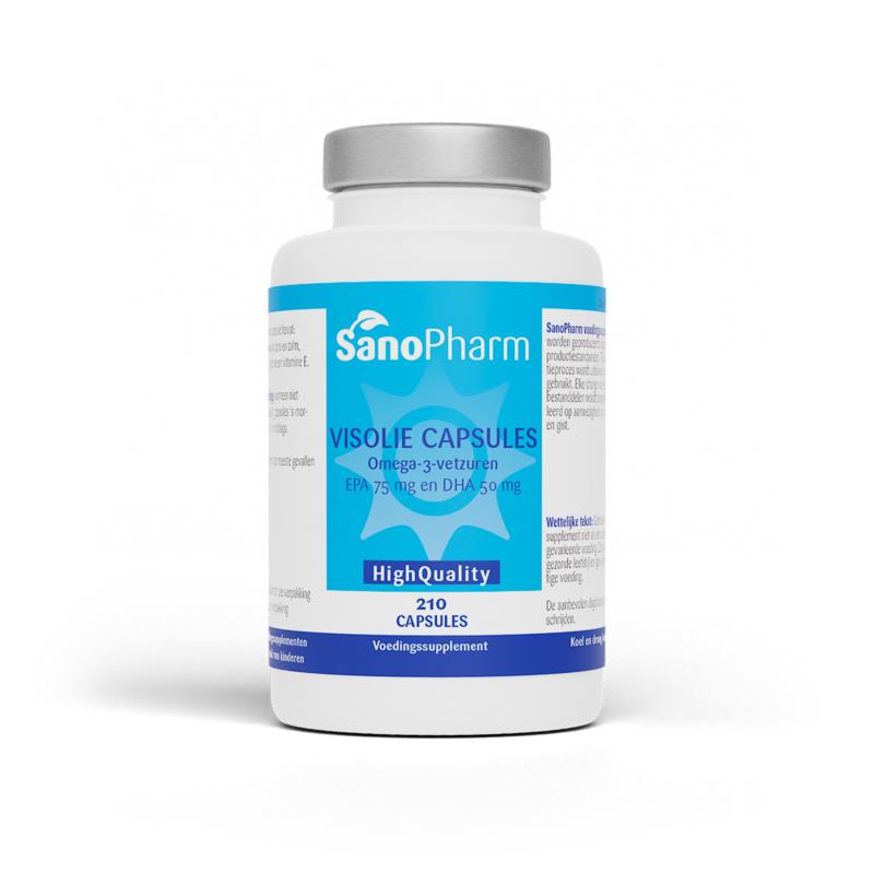 SanoPharm Visolie capsules, 210-count, omega-3 fatty acids supplement, softgel capsules, natural health product.