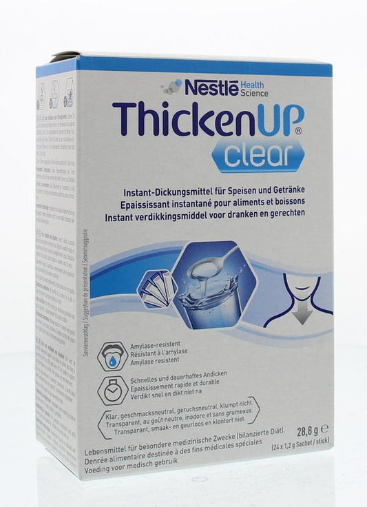 Resource Thicken Up clear stick medical dietary supplement, 24 x 1.2g sticks for thickening liquids, 28.80g total.