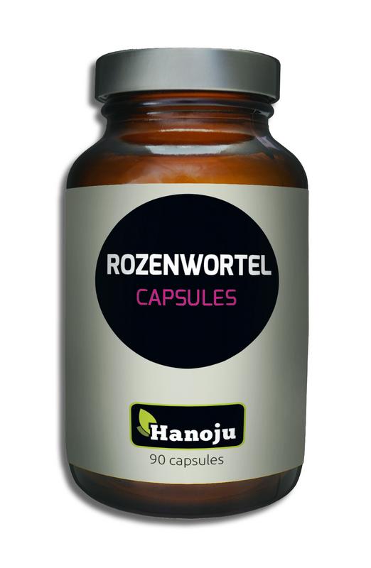 Hanoju Rhodiola rosea capsules with 3% rosavin, 400mg per capsule, 90 herbal supplement capsules in a bottle.