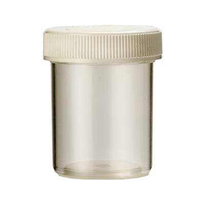 Transparent 25ml Spruyt Hillen tablet bottle with cap, used for packaging pharmaceuticals or small items, shown in the image.