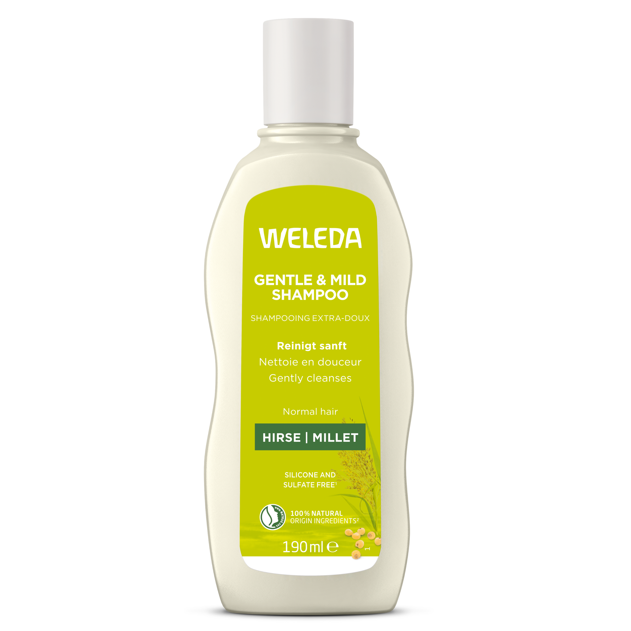 Weleda Gentle & Mild Shampoo for hair care, 190ml bottle, natural ingredients, suitable for sensitive scalp and everyday use.