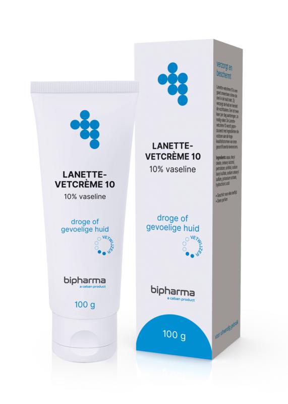 Bipharma Lanette Vetcreme 10 body care cream in 100g tube, soothing and moisturizing for skin care.