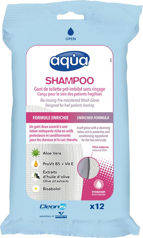 Aqua Washandjes shampoo pack with 12 hair care washcloths, shown in a close-up image, ideal for gentle hair cleansing.