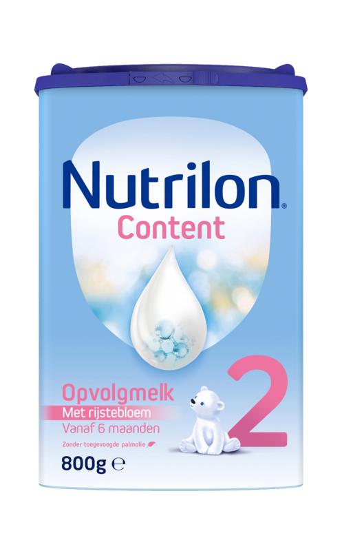 Nutrilon Content 2 baby and toddler formula, 800g carton with branding and product labeling visible.
