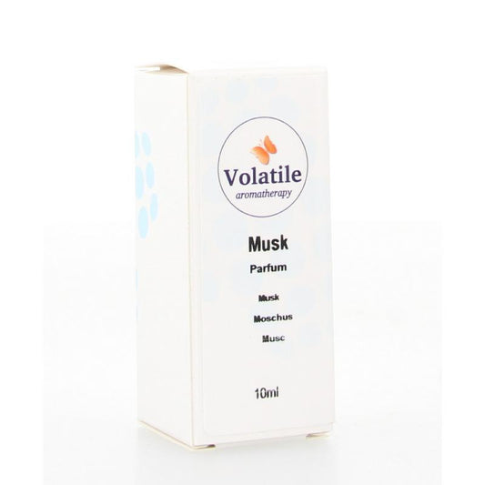 Volatile Musk parfum 10ml bottle, ethereal essential oil with a sleek glass container and minimalist design.