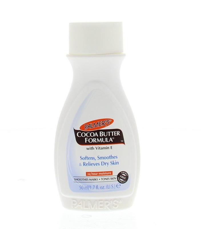Mini Palmers Cocoa Butter Lotion bottle, 50ml, nourishing body moisturizer for smooth, hydrated skin.