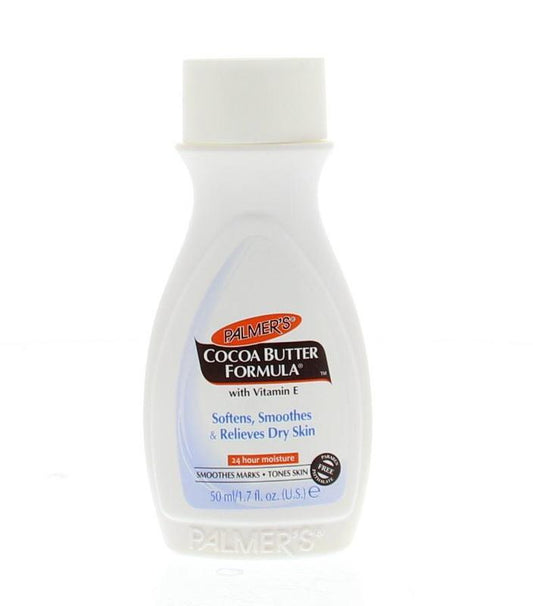 Mini Palmers Cocoa Butter Lotion bottle, 50ml, nourishing body moisturizer for smooth, hydrated skin.