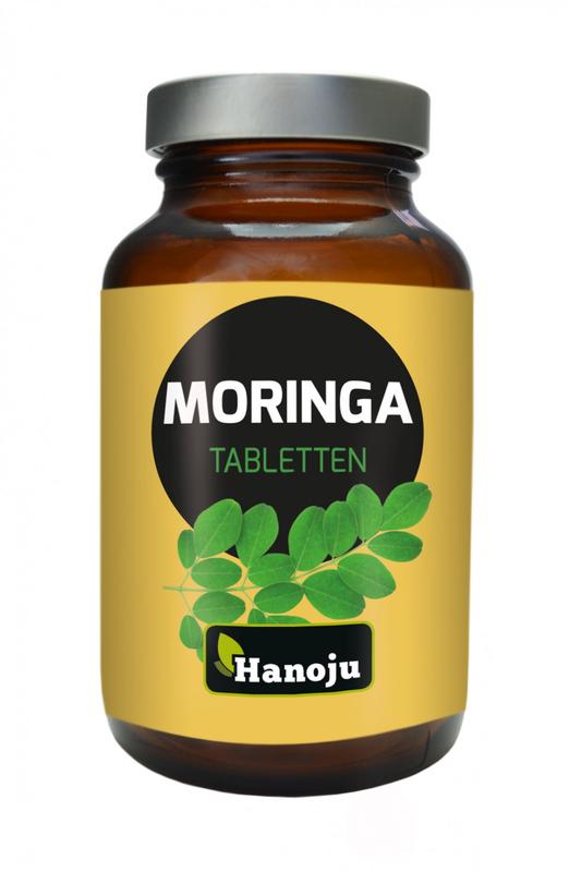 Hanoju Moringa oleifera heelblad 500mg supplement tablets, herbal remedy in blister pack with 180 tablets.