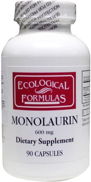 Ecological Form Monolaurine 600mg Vetzuren capsules, 90 count, with green and white packaging and capsules visible in the image.