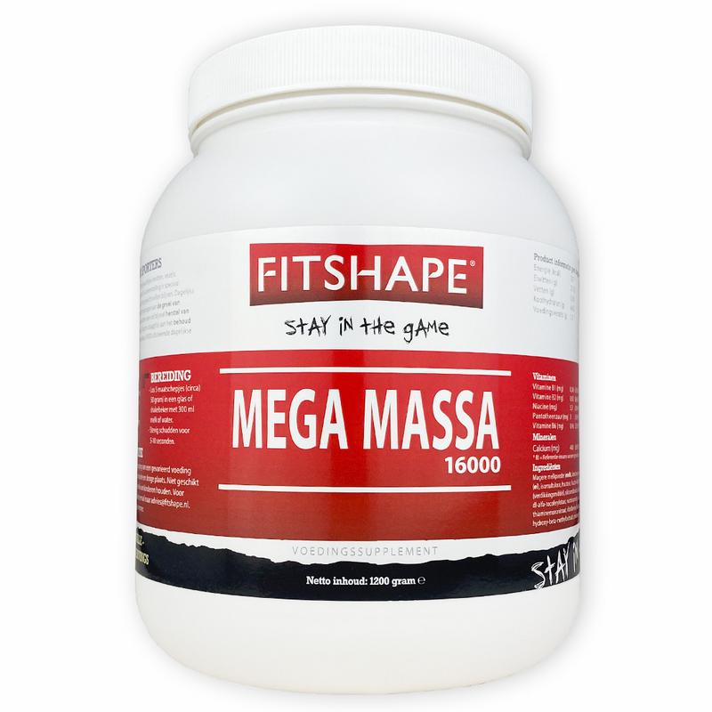 Fitshape Mega 16000 I banaan amino acids supplement in 1200g container, showing the product packaging and label.
