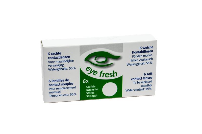Eyefresh contact lenses -5.75 diopters, pack of 6, on a clean surface with lens case and packaging visible.