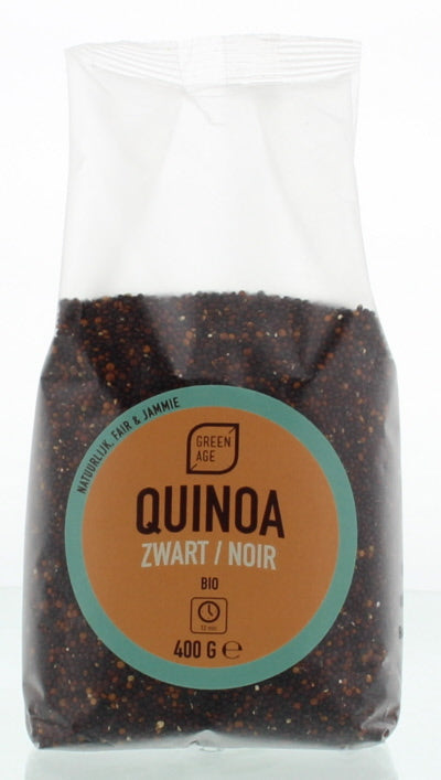 Greenage bio zwarte quinoa in 400g bag, organic gluten-free grain from aardappelen, groente en fruit category.