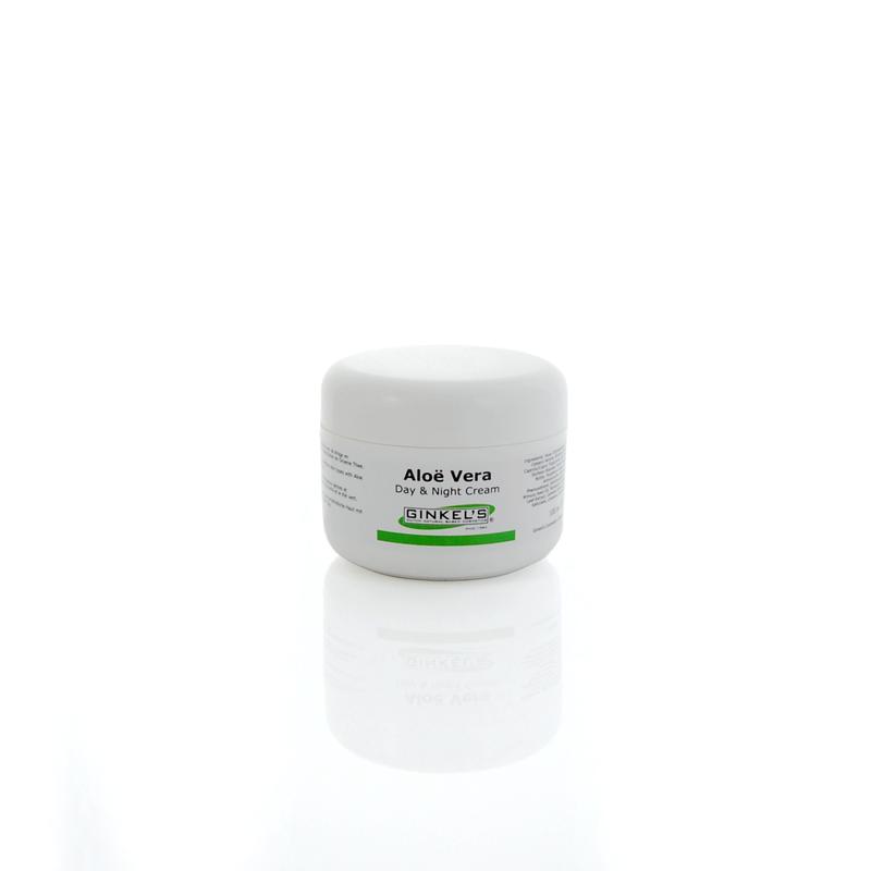 Ginkel's Aloe Vera and Green Tea night face cream in a 100ml jar, featuring a green and white packaging design.