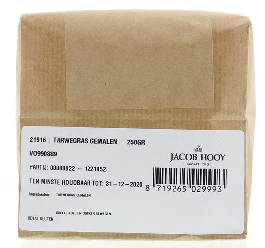 Ground wheatgrass powder from Jacob Hooy in a 250g package, part of herbal, salt, and meal mixes.