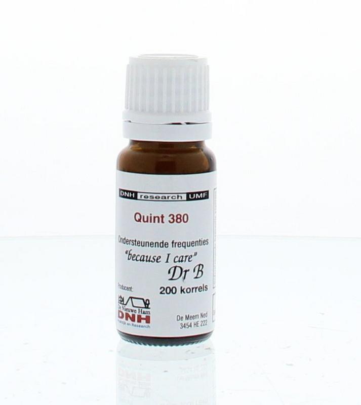 DNH Quint 380 herbal preparations, 200 pieces, arranged in a box, showcasing natural herbal product packaging and labels.