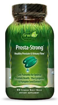 Irwin Naturals Prosta Strong herbal supplement softgels in a bottle, designed to support prostate health.
