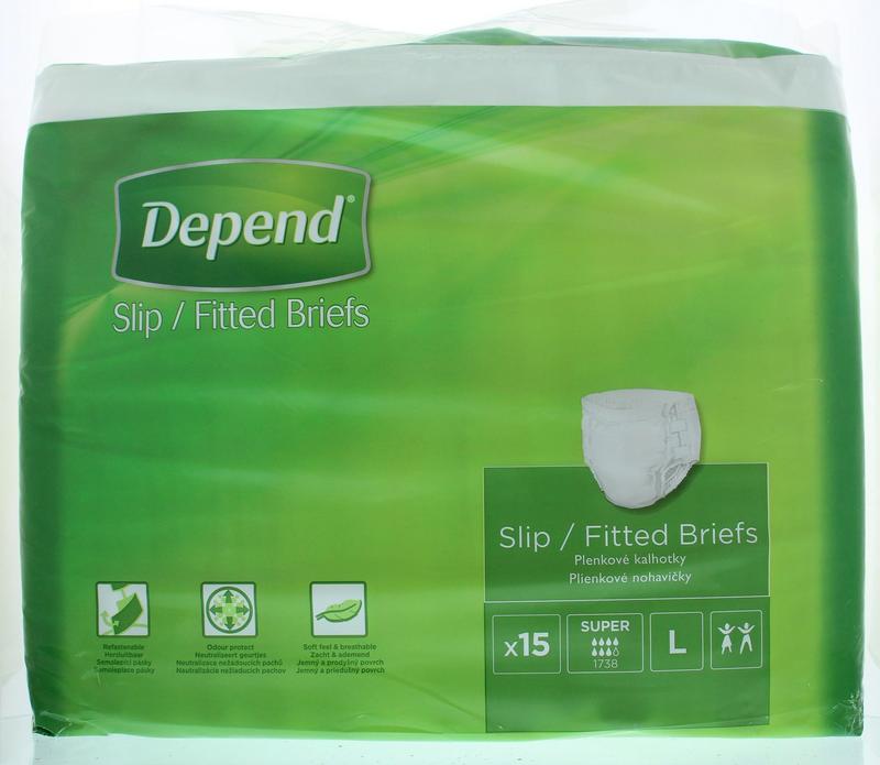 Depend Slip Super Maat L incontinentie absorber voor mannen en vrouwen, 15 stuks, zachte en comfortabele incontinence pads.