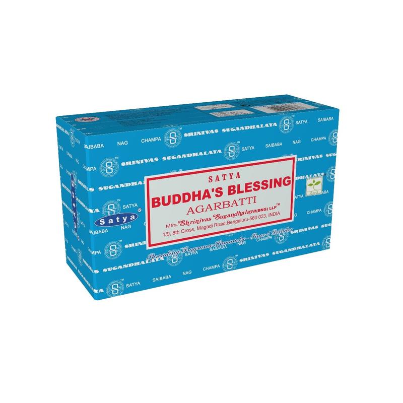 Satya Wierookstokjes Buddha's Blessing incense sticks, 15 grams, with traditional packaging and aromatic scent for spiritual ambiance.