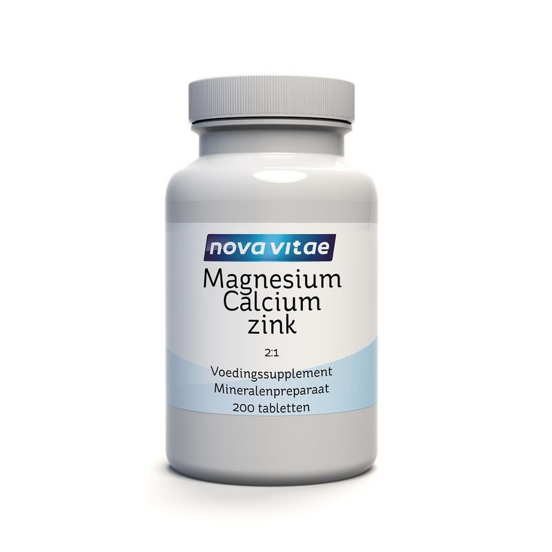 Nova Vitae Magnesium calcium zinc D3 mineral supplement tablets, 200 count, showing the colorful blister pack.