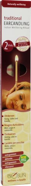 Biosun Oorkaarsen original, set of 2, ear care products with natural wax removal tips, in packaging with product branding visible.