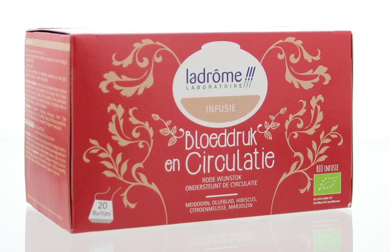 Ladrome Bloeddruk en circulatie thee bio in een theezakje, geschikt voor gezonde bloeddruk en circulatie, in een doos met 20 zakjes