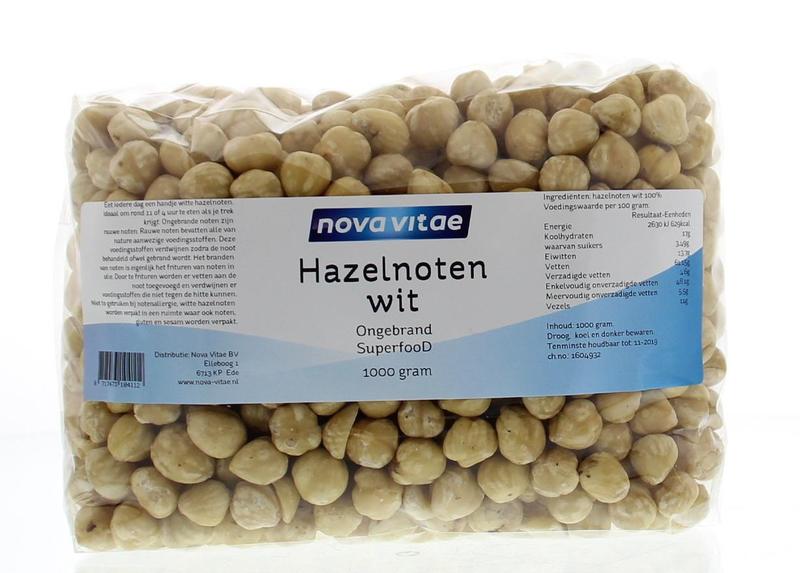 Raw hazelnuts from Nova Vitae, unroasted and natural, in a 1 kg package, ideal for superfoods and healthy snacking.