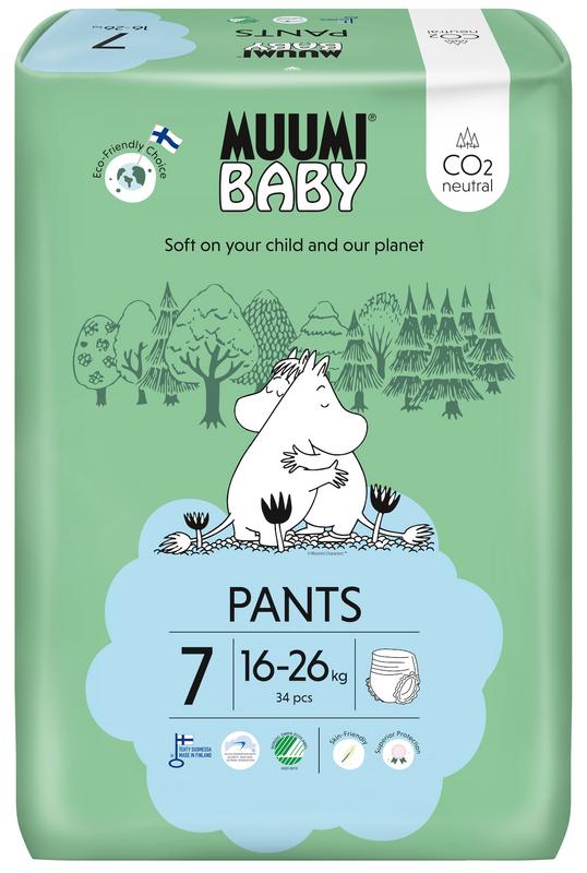 Muumi Baby ecological size 7 XL disposable diaper pants for 16-26kg, 34-pack, soft and breathable baby diaper underwear