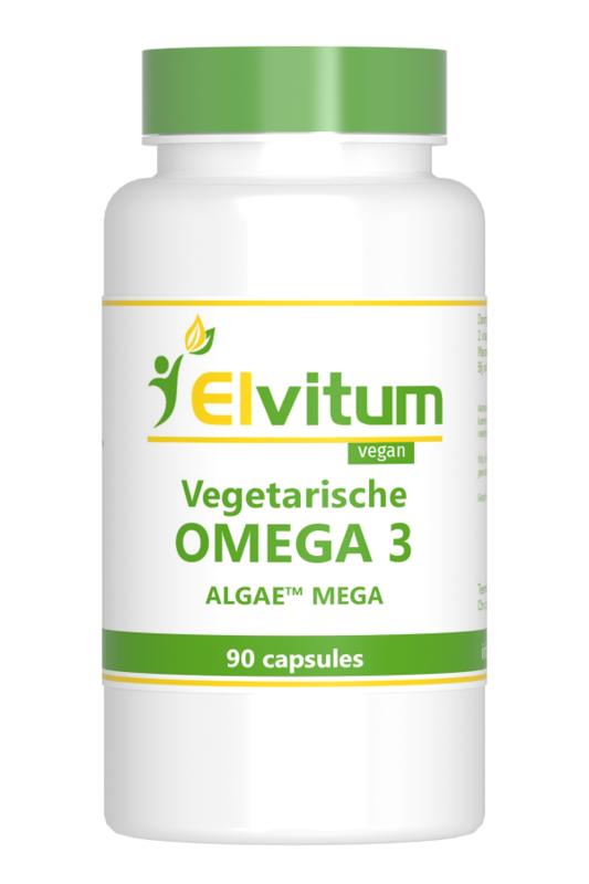 Elvitum Omega 3 vegetarische capsules, vegetarische Vetzuren supplement, close-up of the supplement capsules.