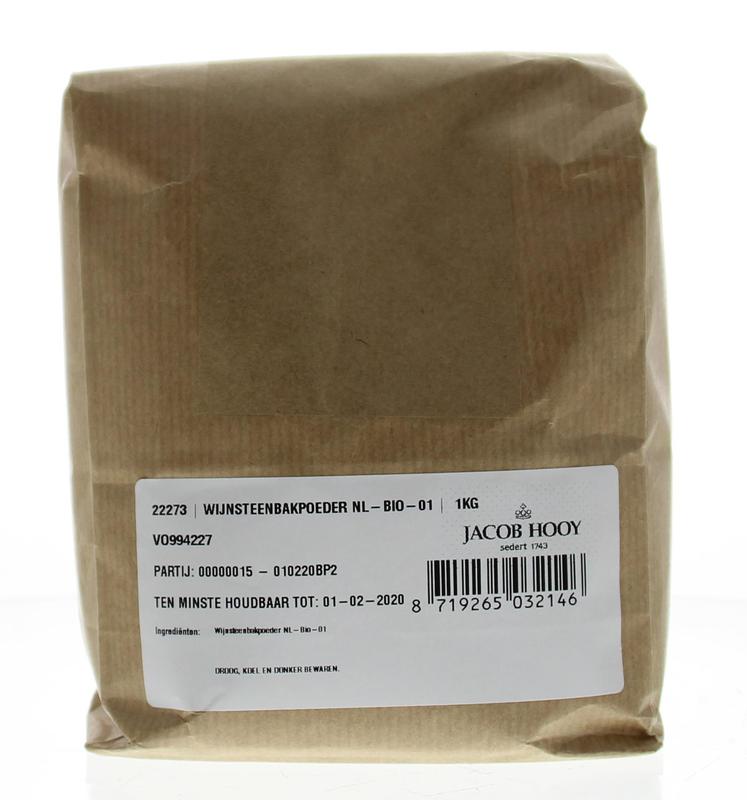 Jacob Hooy wijnsteenbakpoeder in 1 kg package, natural mineral salt used in cooking and baking.